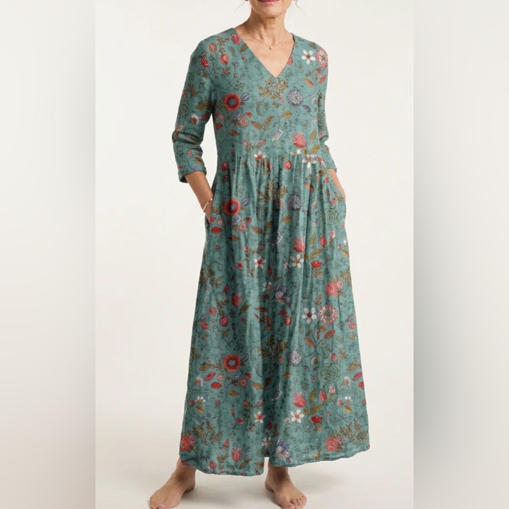 Floral V-Neck Maxi Dress in Teal